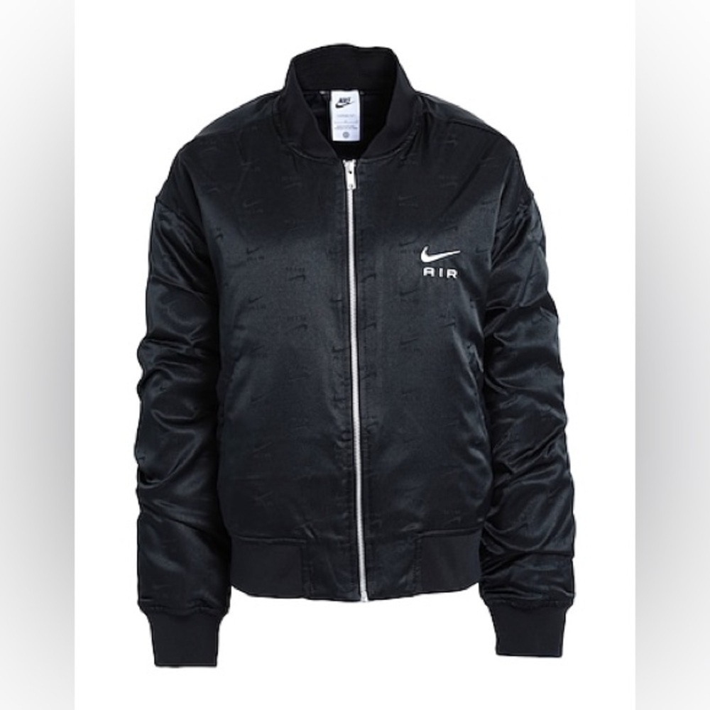 Nike Air Women's Bomber Jacket Satin Finish Medium Black - Picture 2 of 12